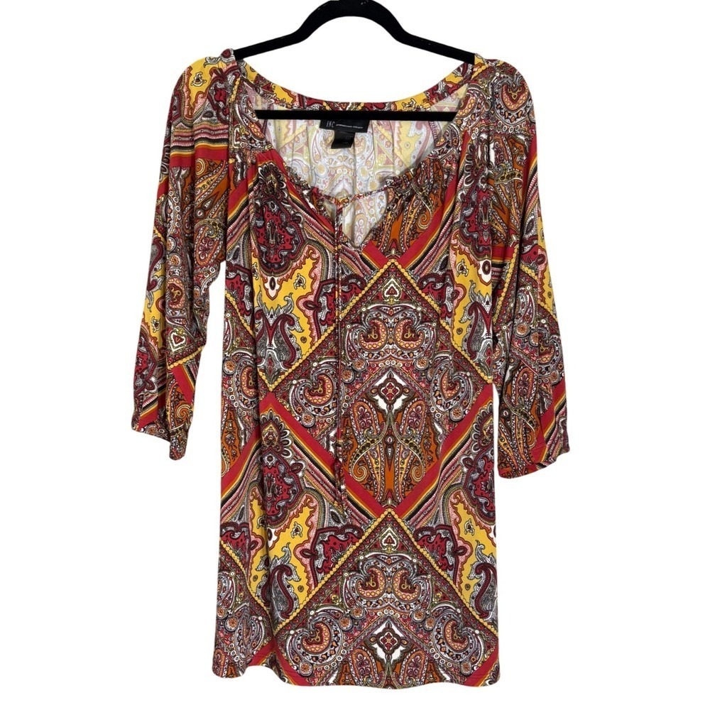 INC International Concepts Womens Medium Paisley Boho 3/4 Sleeve Blouse Red